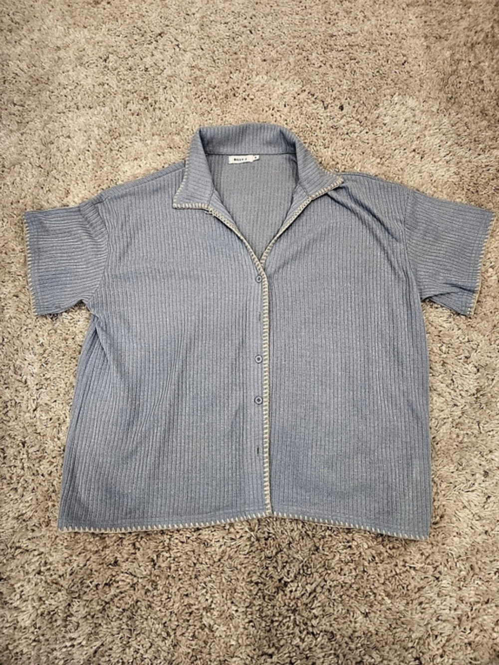 Billy J Blue Ribbed Button-Front Top & Shorts - Picture 7 of 7